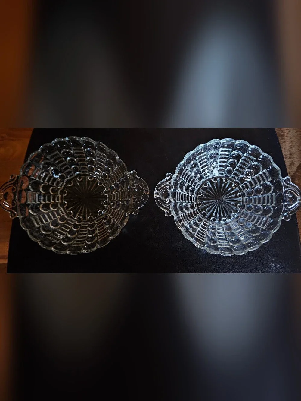 Set of 2 Vintage Anchor Hocking Clear Bubble Glass Serving Bowl W/Handles 7 1/2